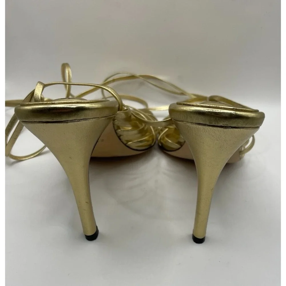 Serena Uziyel Catena Notte Metallic Gold Leather Lace Up Sandals Size EU 39 NWOB
